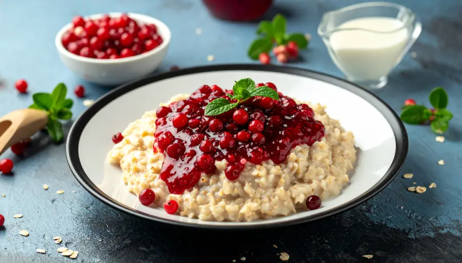 Den som väljer mellan att äta frukost eller inte äta frukost kanske skulle bli lockad av denna tallrik med havregrynsgröt och lingon?