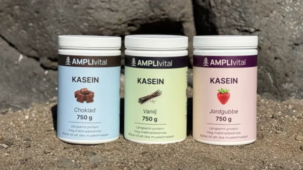 Alla våra kaseinsmaker, choklad, vanilj och jordgubbe