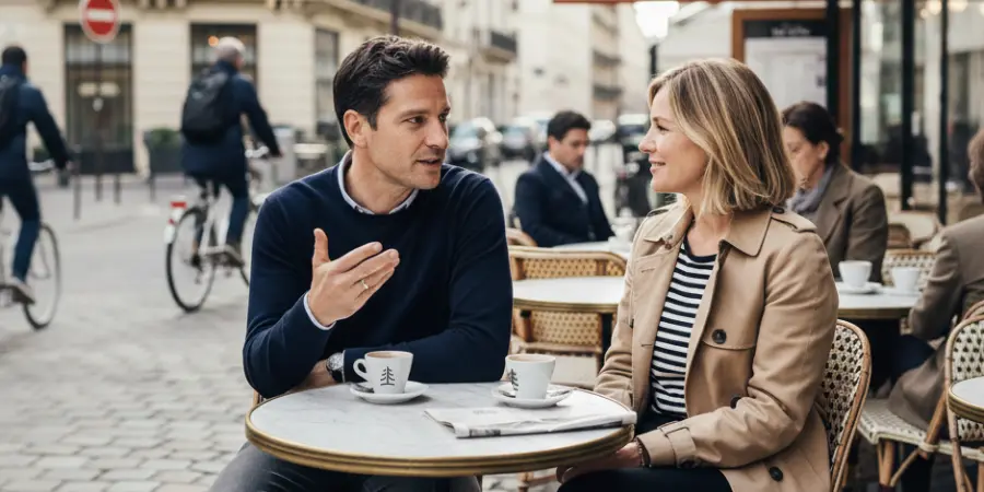 Två franska vänner sitter på ett café och dricker kaffe. Visst ger rent koffein effekt, men gott sällskap och fin miljö ger också mycket!