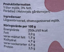 Innehållsförteckingen på en liter röd mjölk