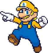 En TV-spelsgubbe inte helt olik Super Mario men med blågula kläder