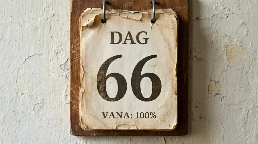 En kalender där vi tydligen har kommit fram till dag 66. Nivån av "vana" är nu 100 %. Uppdraget slutfört.