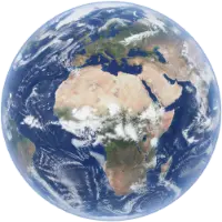 Ett jordklot, som det ser ut från rymden. Europa och Afrika ligger i mitten.