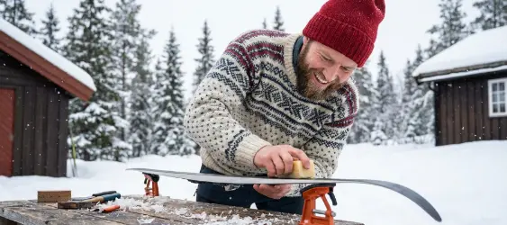 En man står och vallar ett par skidor. Valla i att valla skidor har inget med vallningar att göra. Ordet valla i det här fallet kommer från tyskans Walrat, som är ett vaxliknande ämne man förr tog från valar för att använda i bland annat ljus och smörjmedel.