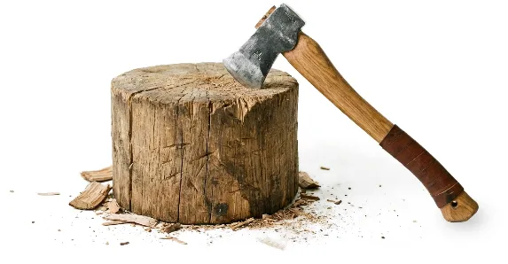 En huggkubbe och en yxa ska symbolisera hårt arbete. Hoppas det inte ger några andra associationer.