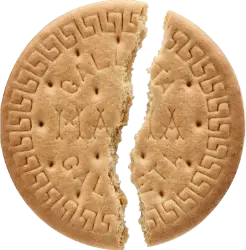 Ett mariekex som är delat i hälften.