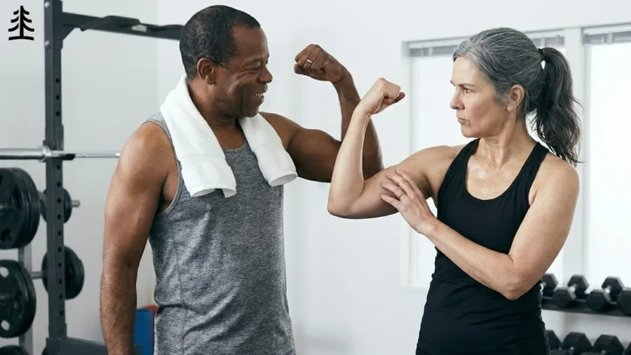 Allt om dina muskler - en man och en kvinna jämför biceps.