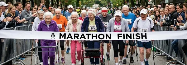 Såhär ser kanske upploppet till ett maraton ut om några år? Ingen deltagare är under 80.